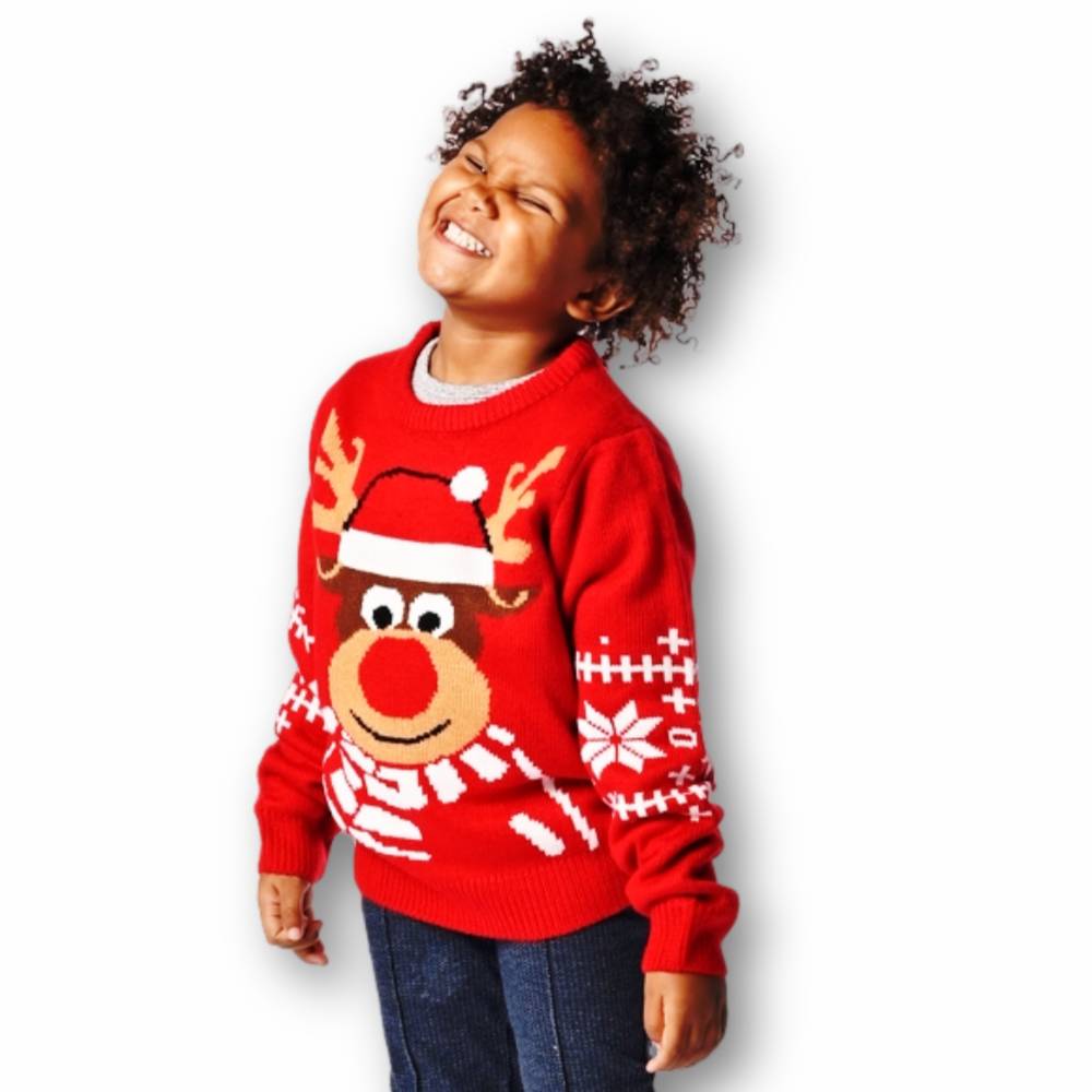 Maglione natalizio Bambino Renna Rudolf rosso