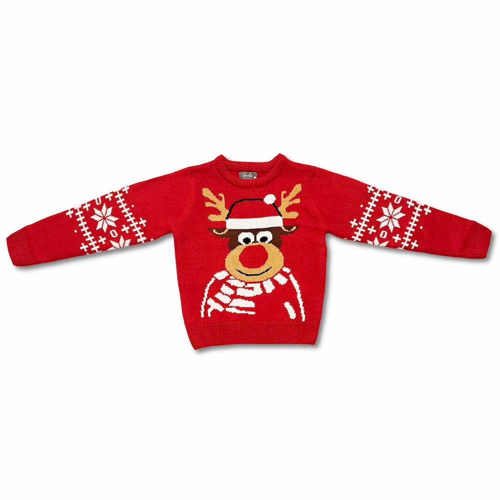 Maglione natalizio Bambino Renna Rudolf rosso