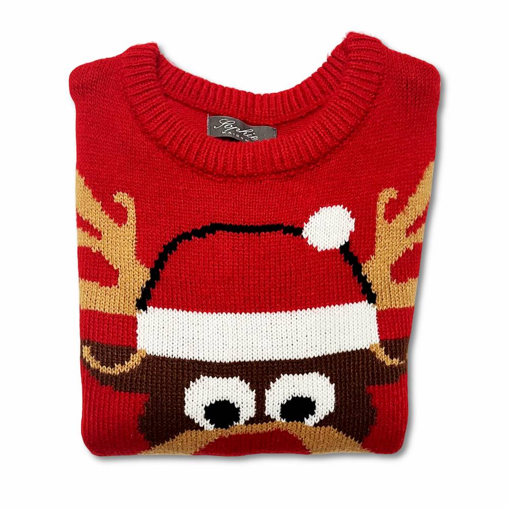 Maglione natalizio Bambino Renna Rudolf rosso