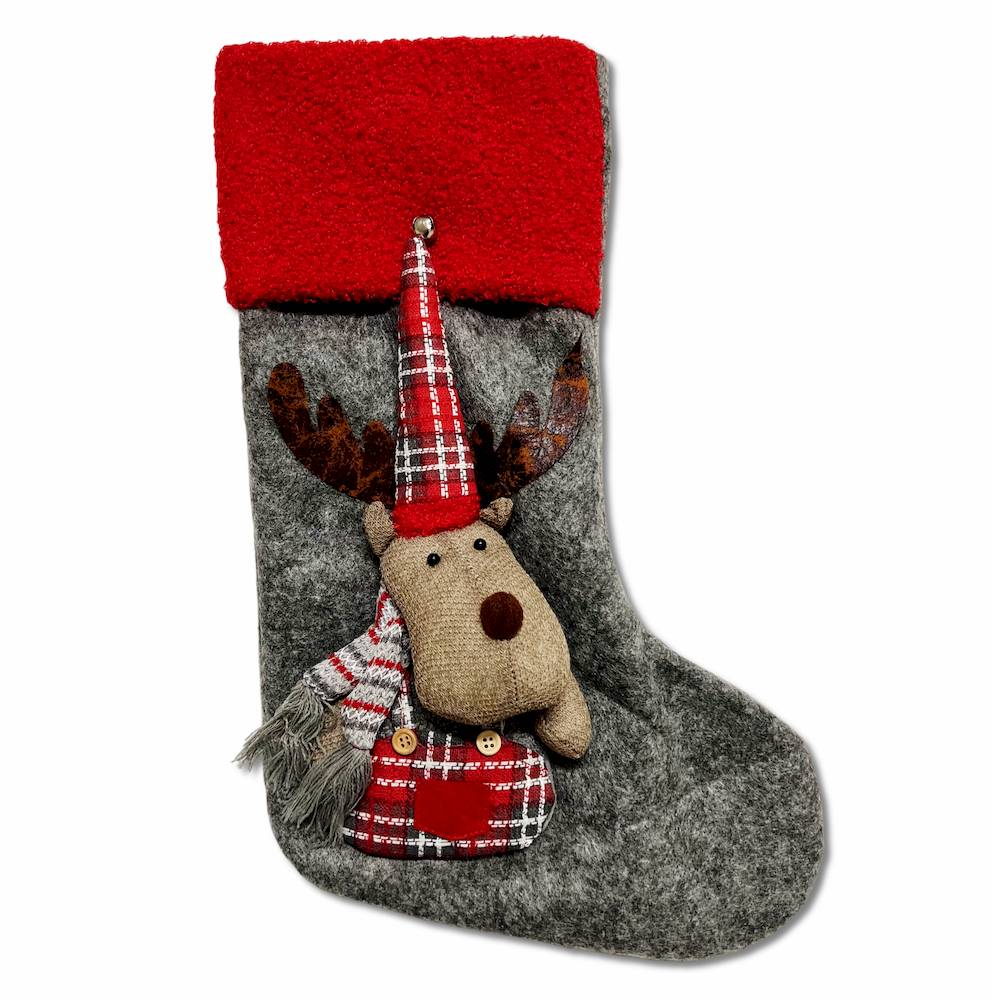 Calza di natale Renna grigia bordo rosso