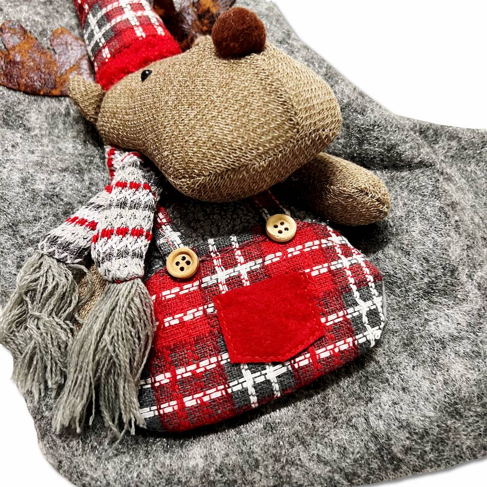 Calza di natale Renna grigia bordo rosso