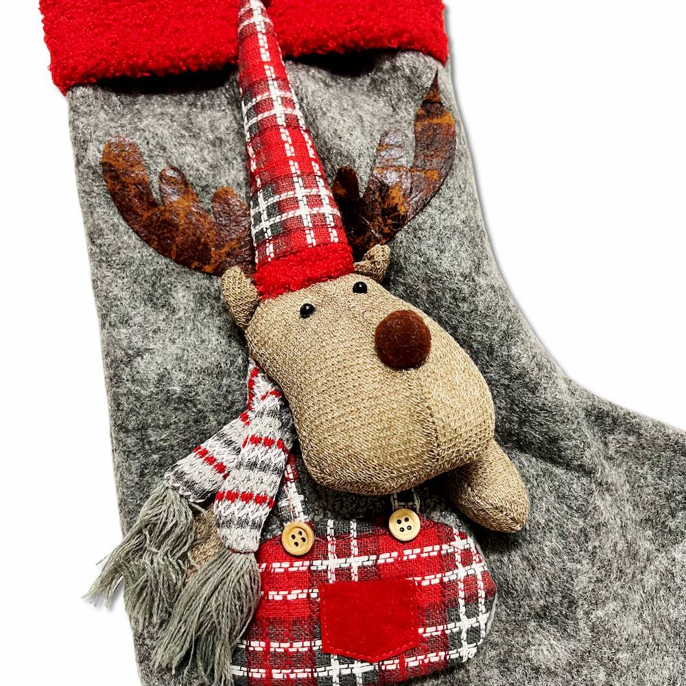 Calza di natale Renna grigia bordo rosso