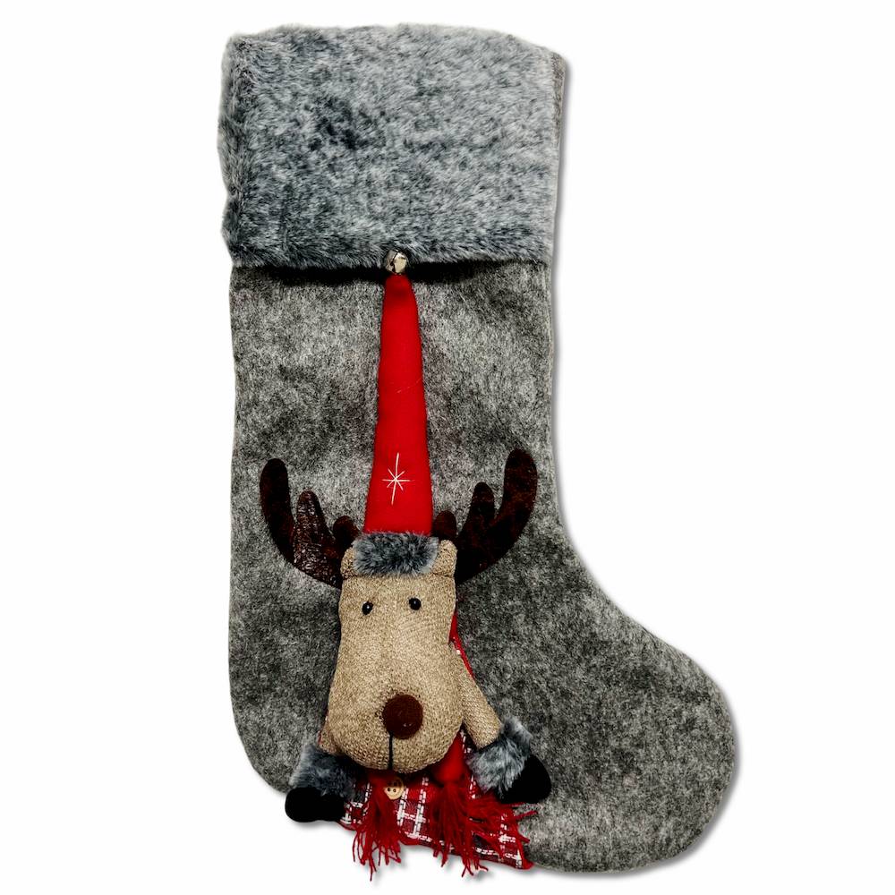 Calza di natale Renna grigia bordo grigio