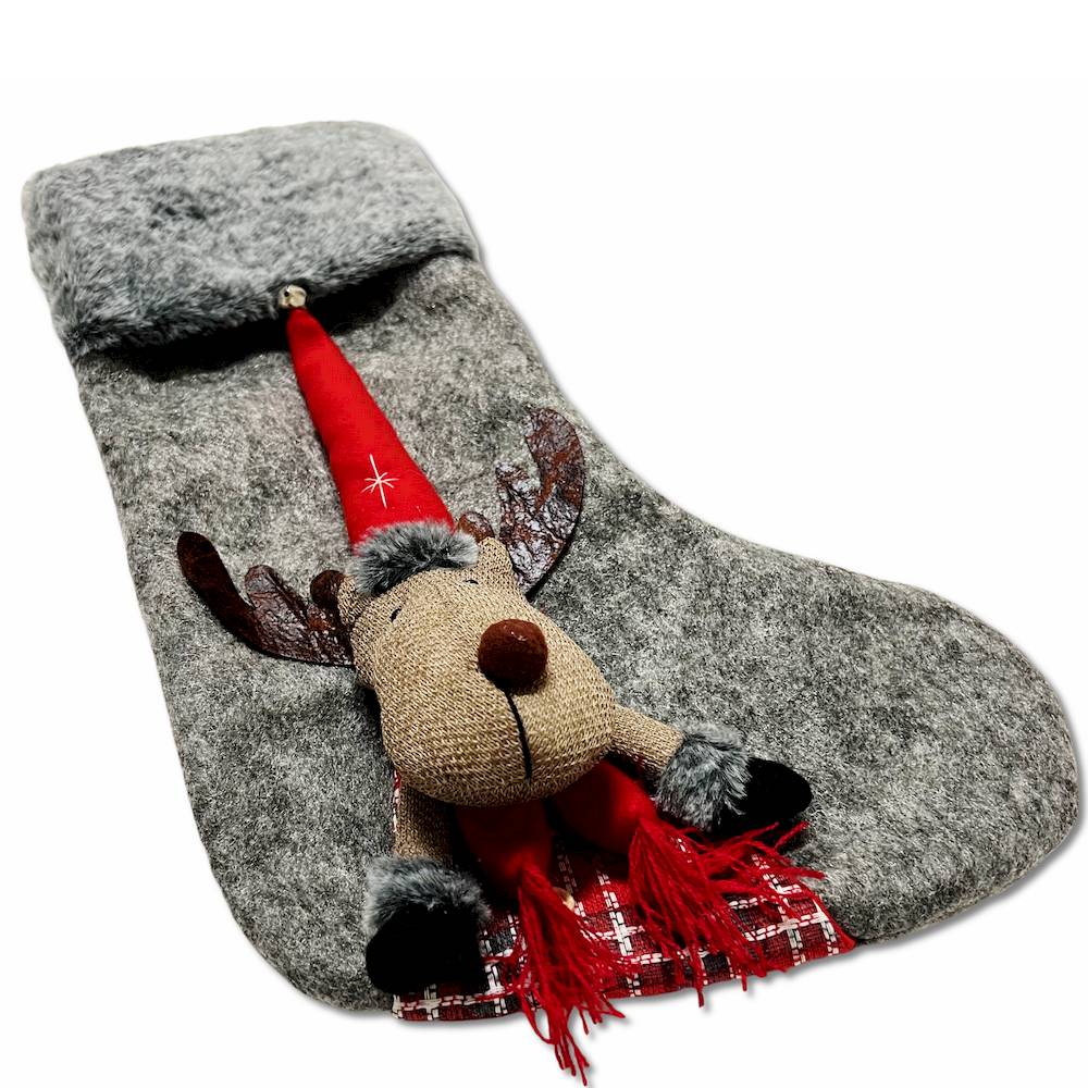 Calza di natale Renna grigia bordo grigio