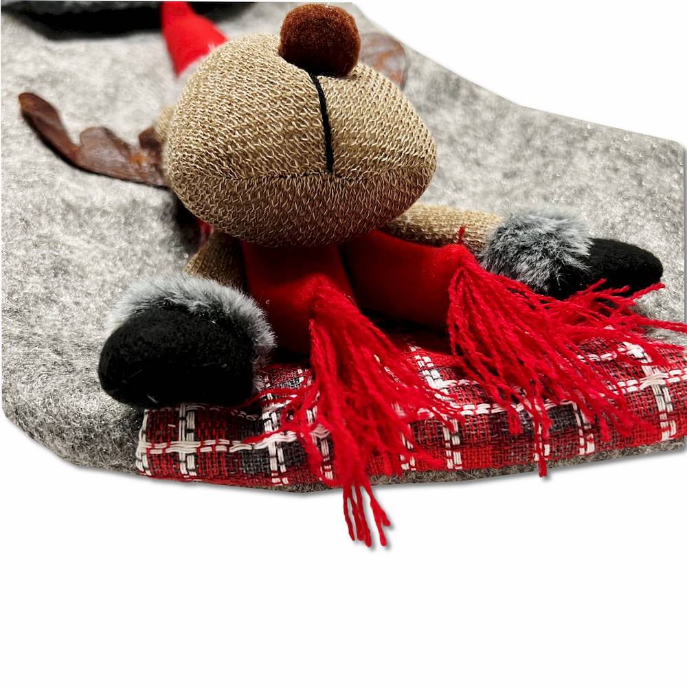 Calza di natale Renna grigia bordo grigio