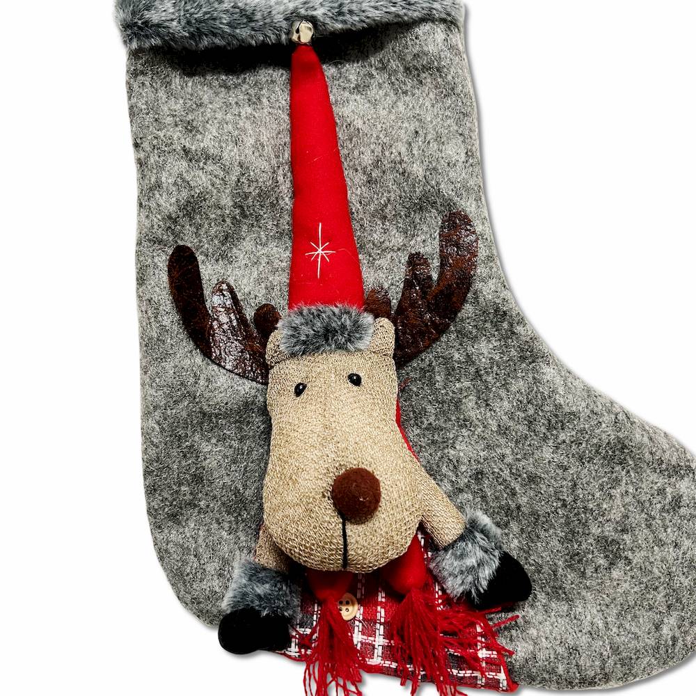 Calza di natale Renna grigia bordo grigio