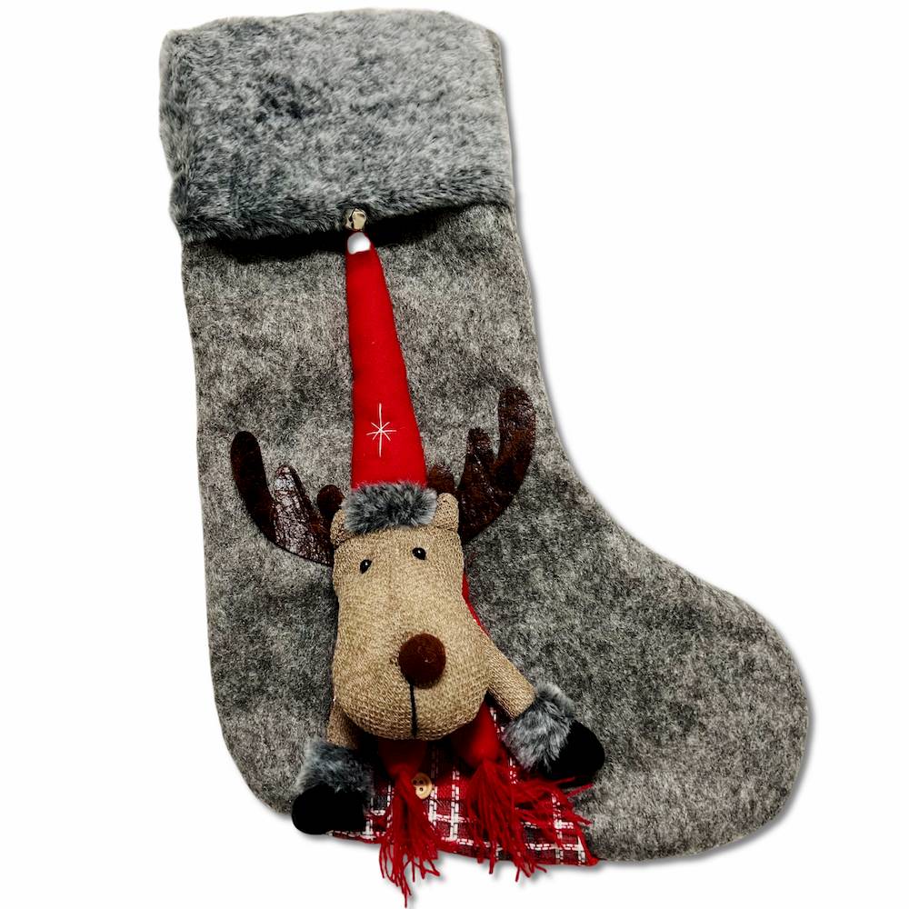 Calza di natale Renna grigia bordo grigio