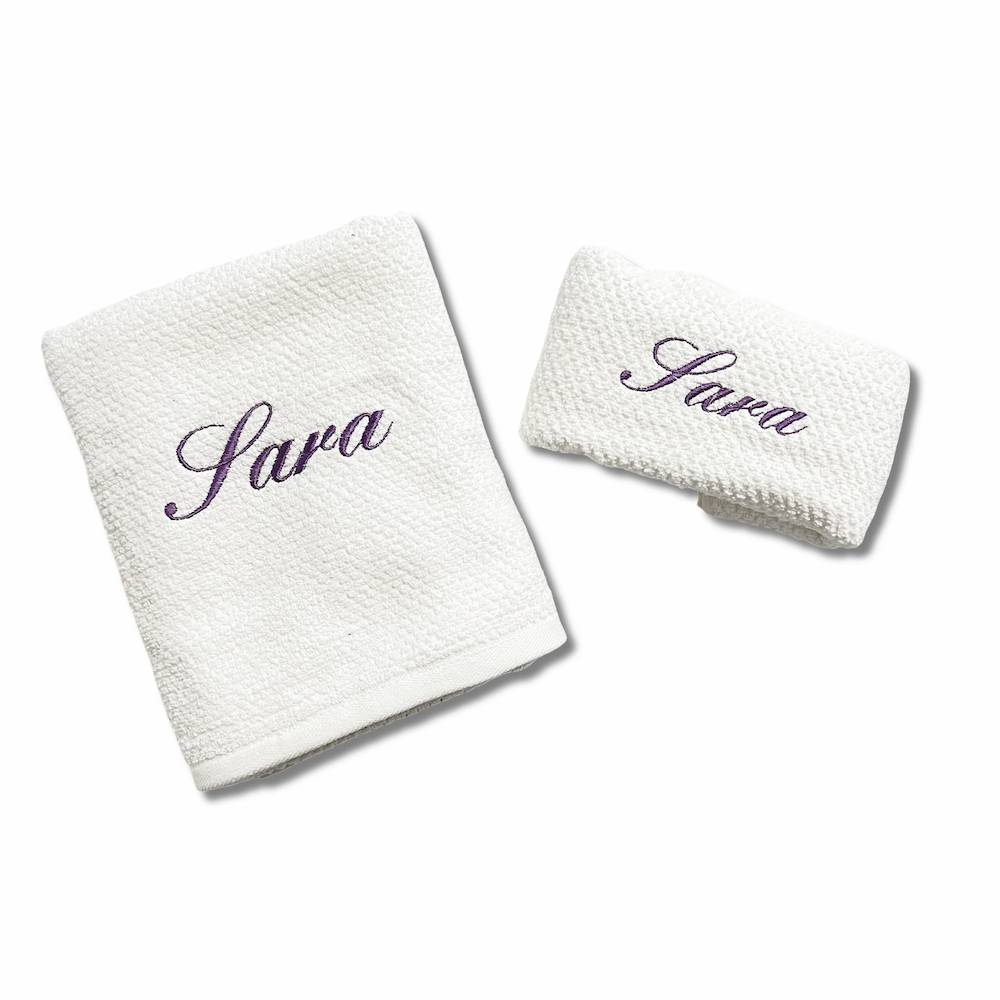 Coppia asciugamani chicco di riso bianco Personalizzato
