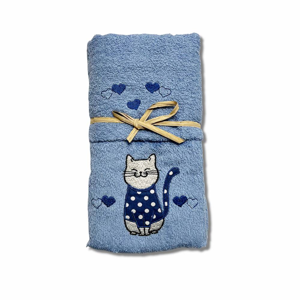 Coppia asciugamani Gattone Blu fondo azzurro