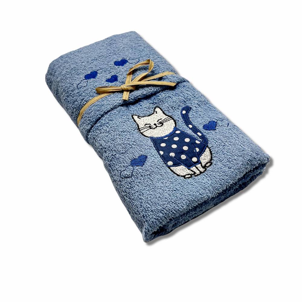Coppia asciugamani Gattone Blu fondo azzurro