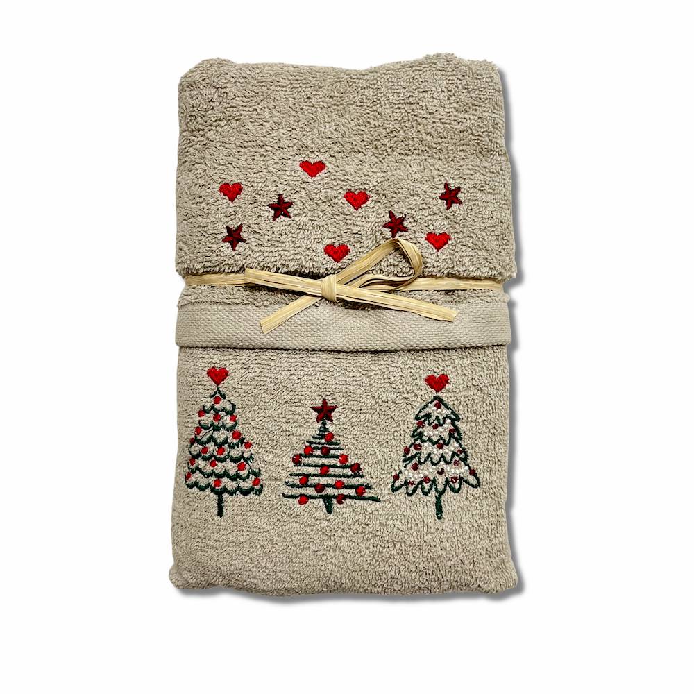 Coppia asciugamani Ricamati alberelli Tortora