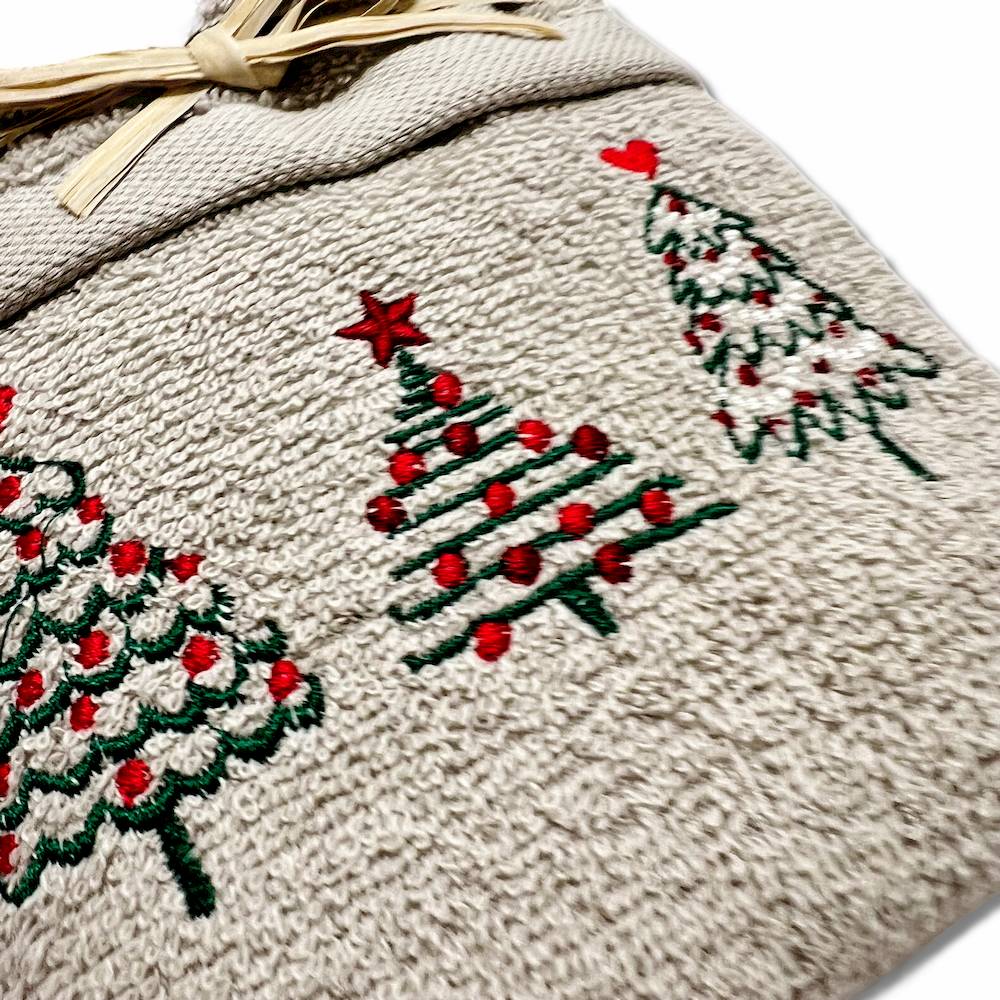 Coppia asciugamani Ricamati alberelli Tortora