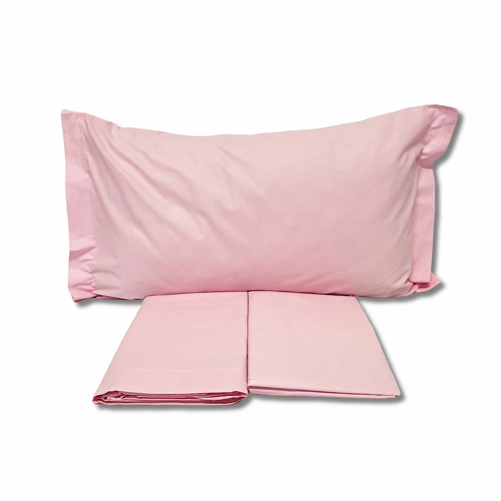 Completo Lenzuola Rosa Federe con volant Matrimoniale