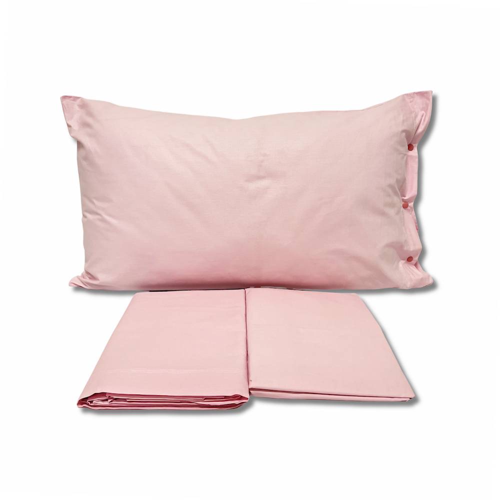 Completo Lenzuola Rosa Federe con bottoni Matrimoniale