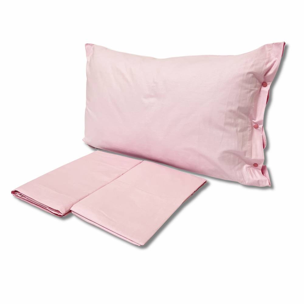 Completo Lenzuola Rosa Federe con bottoni Matrimoniale