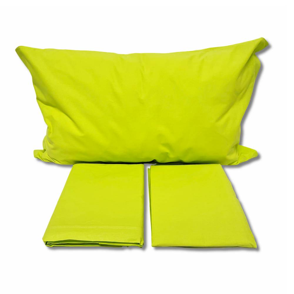 Completo Lenzuola Verde esotico Federe con volant Matrimoniale