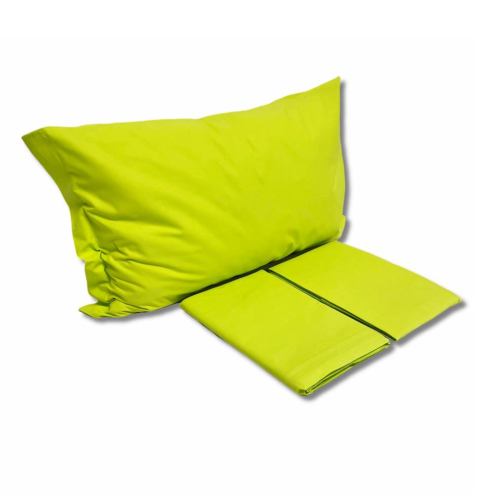 Completo Lenzuola Verde esotico Federe con volant Matrimoniale