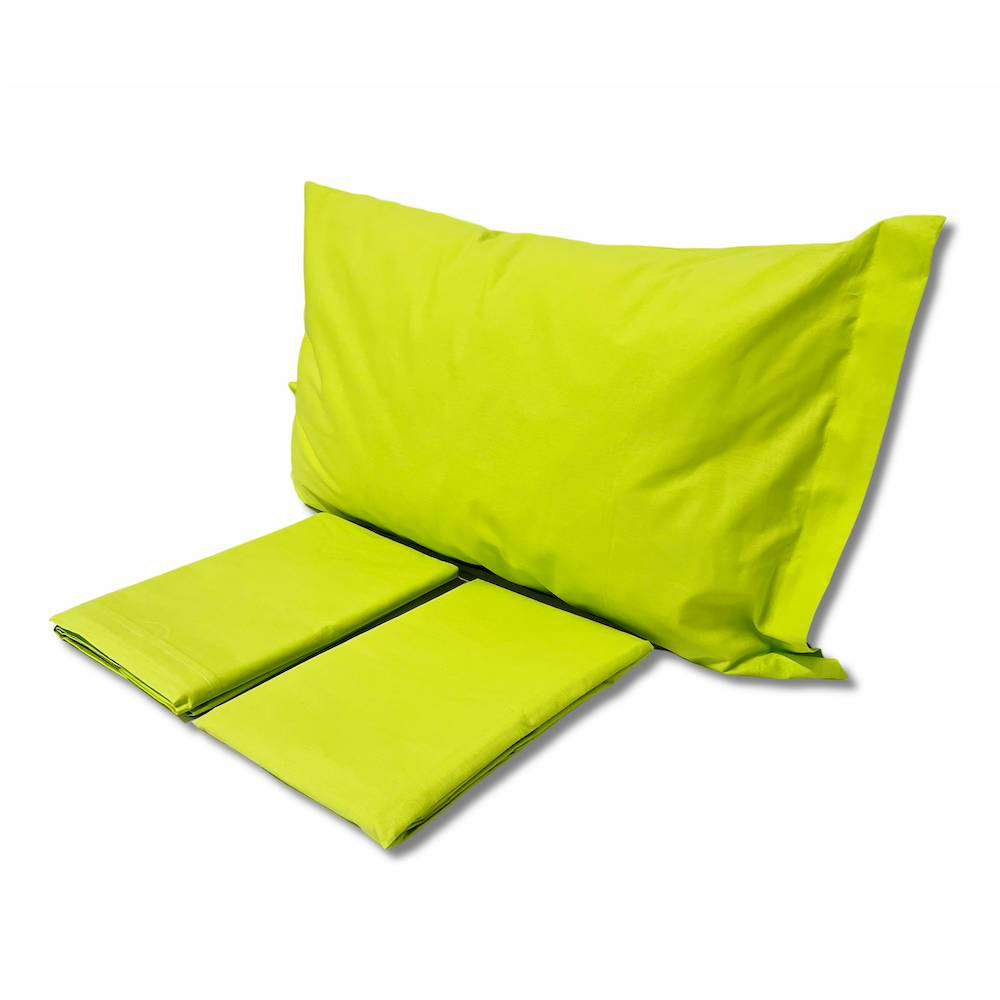 Completo Lenzuola Verde esotico Federe con volant Matrimoniale