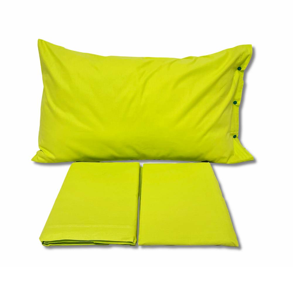 Completo Lenzuola Verde esotico Federe con bottoni Matrimoniale