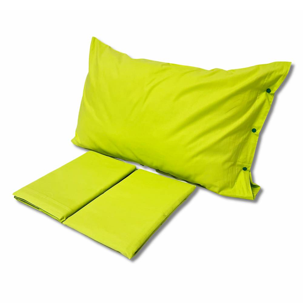 Completo Lenzuola Verde esotico Federe con bottoni Matrimoniale