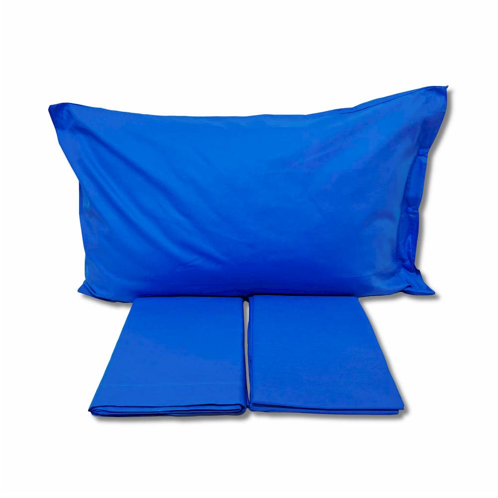 Completo Lenzuola Blu avio Federe con bottoni Matrimoniale