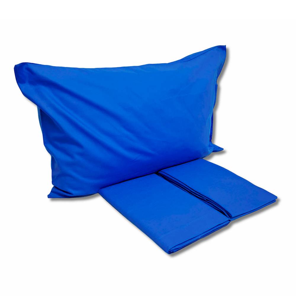 Completo Lenzuola Blu avio Federe con bottoni Matrimoniale