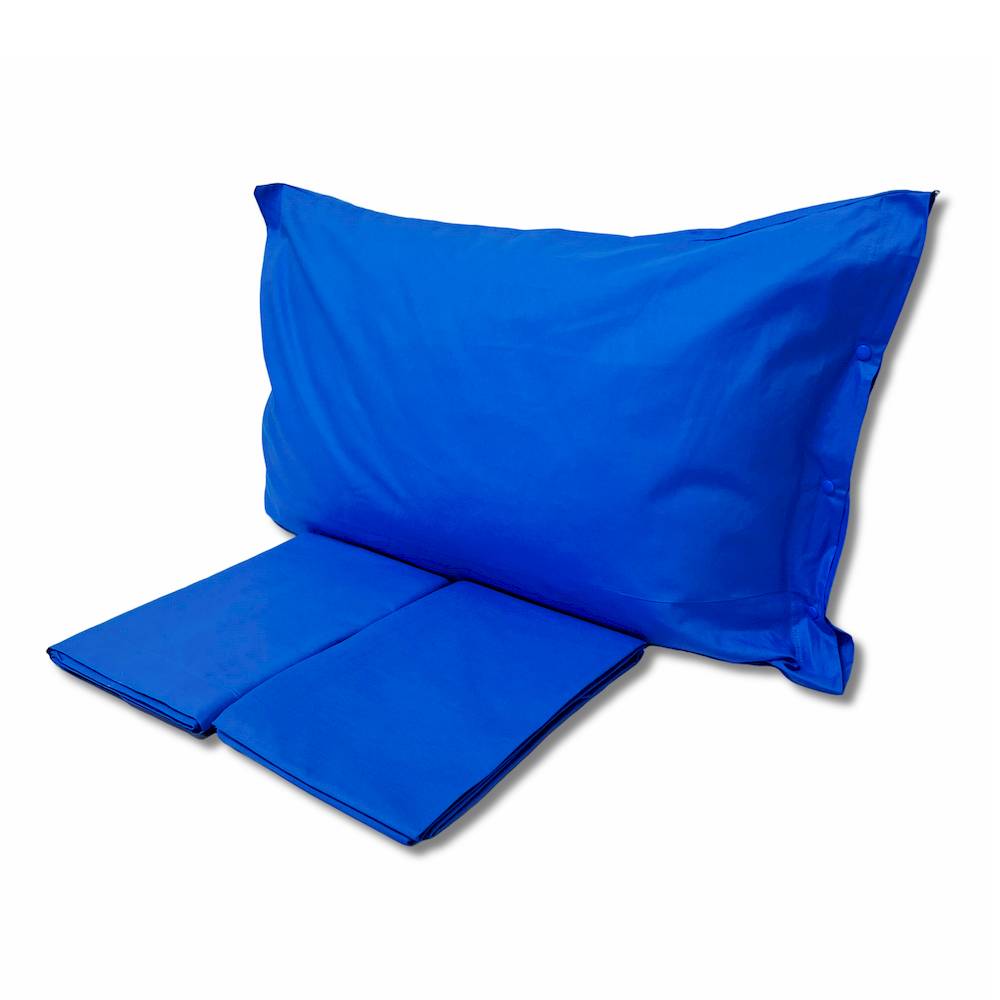 Completo Lenzuola Blu avio Federe con bottoni Matrimoniale