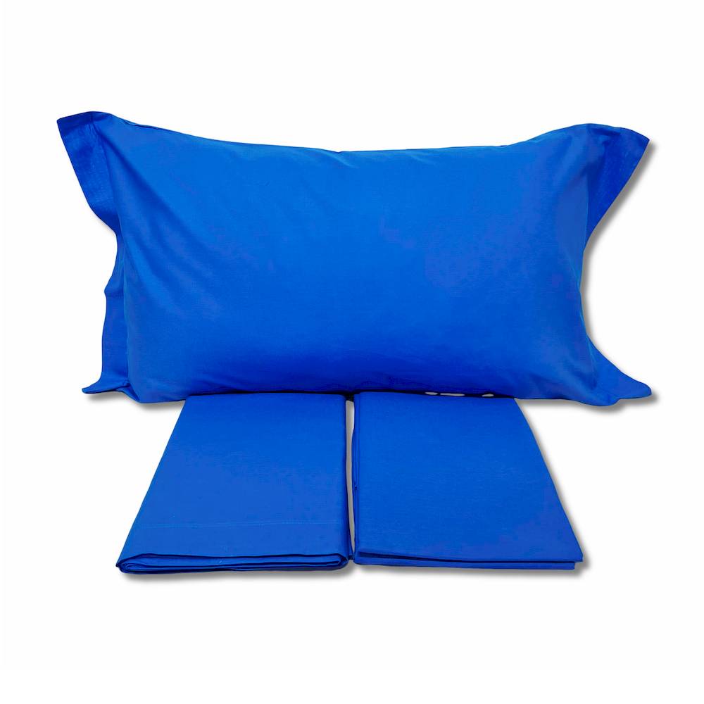 Completo Lenzuola Blu avio Federe con volant Matrimoniale