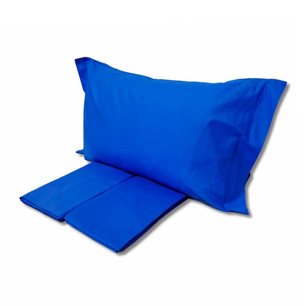 Completo Lenzuola Blu avio Federe con volant Matrimoniale