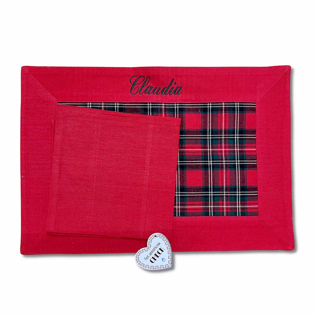 Tovaglietta Americana Check Tartan rosso Personalizzata