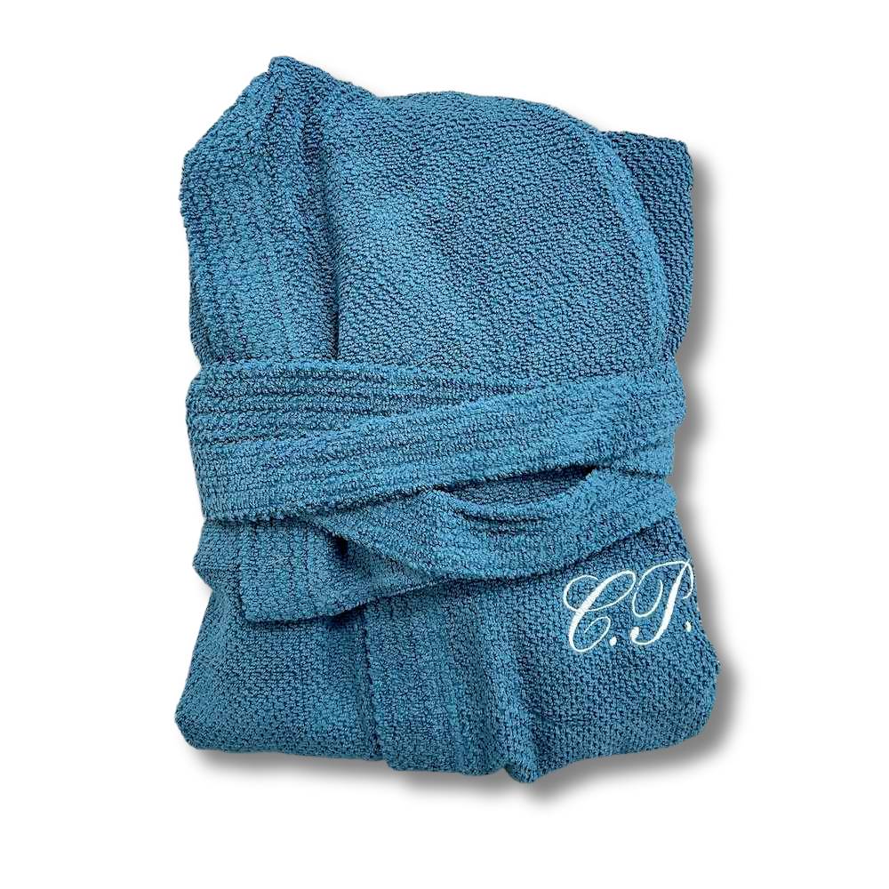 Accappatoio con cappuccio chicco di riso petrolio personalizzato