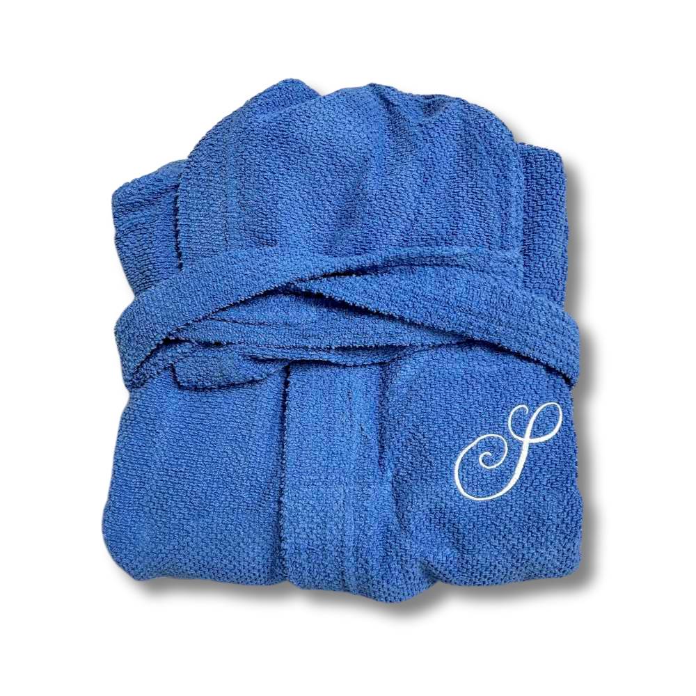 Accappatoio con cappuccio chicco di riso blu personalizzato