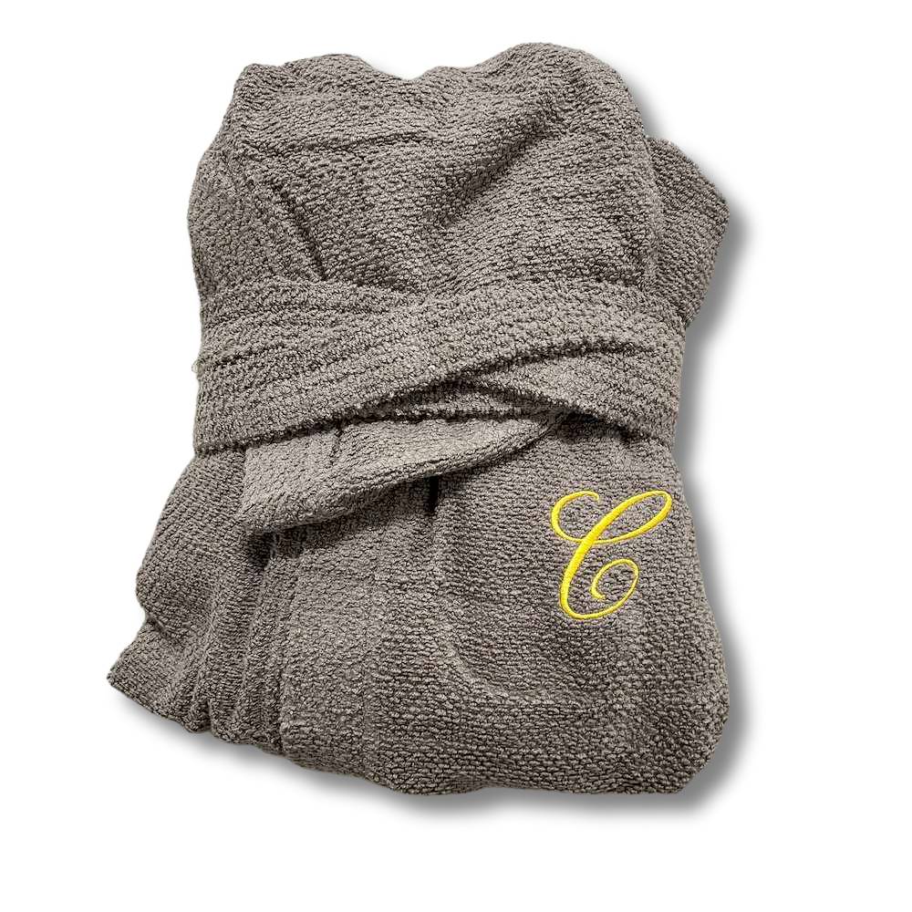Accappatoio con cappuccio chicco di riso grigio fumo Personalizzato