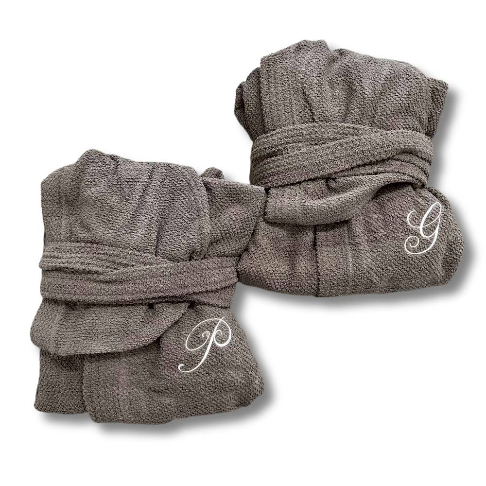 Accappatoio con cappuccio chicco di riso grigio fumo Personalizzato