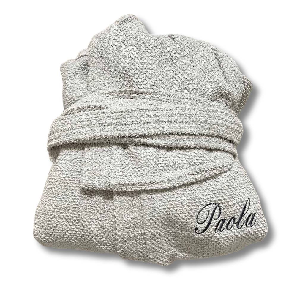 Accappatoio con cappuccio chicco di riso grigio Personalizzato