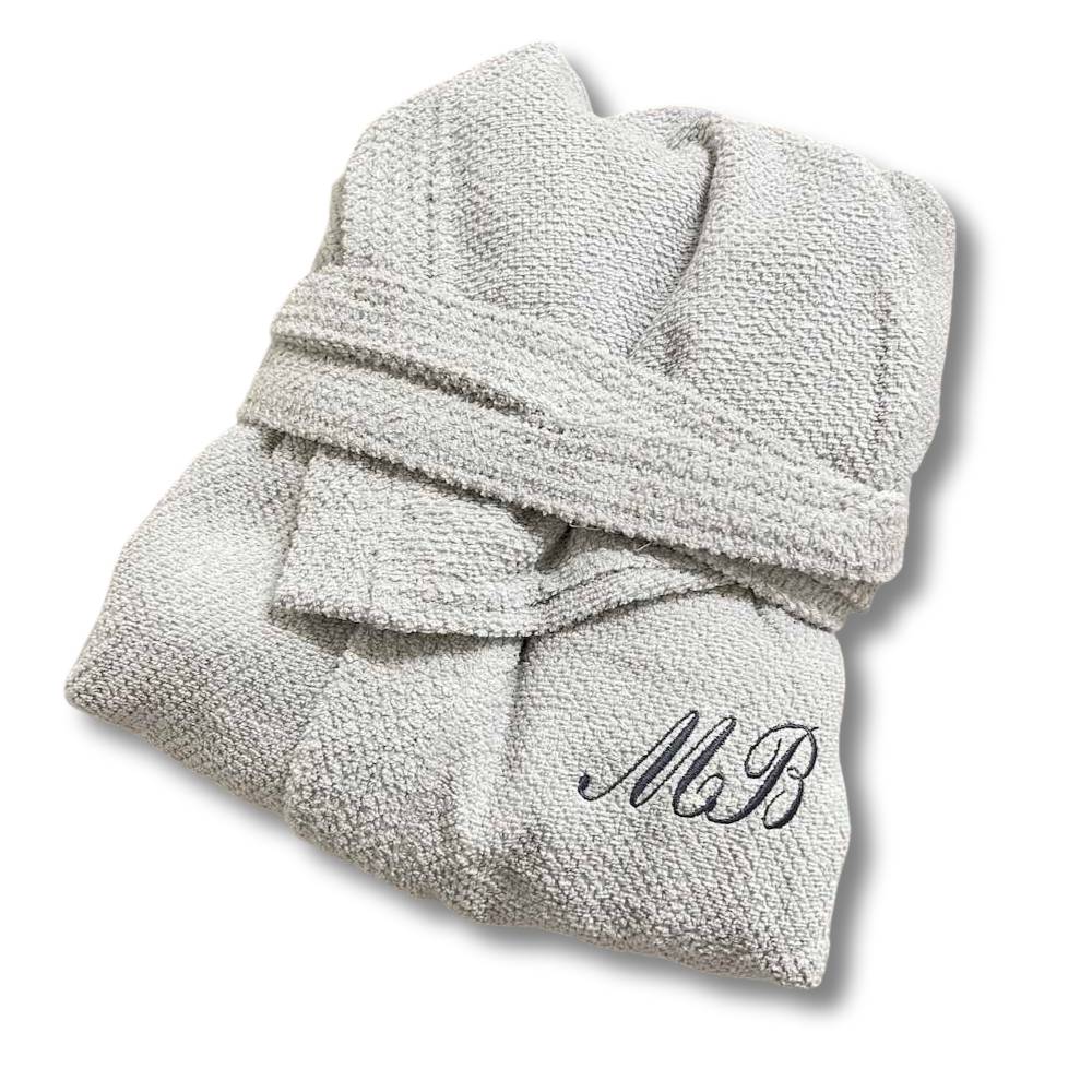 Accappatoio con cappuccio chicco di riso grigio Personalizzato