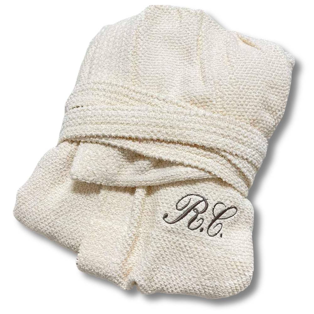 Accappatoio con cappuccio chicco di riso panna Personalizzato