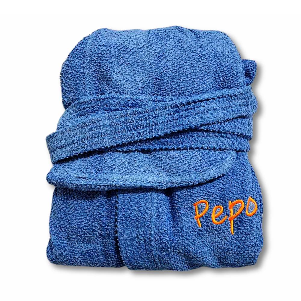 Accappatoio con cappuccio chicco di riso blu personalizzato