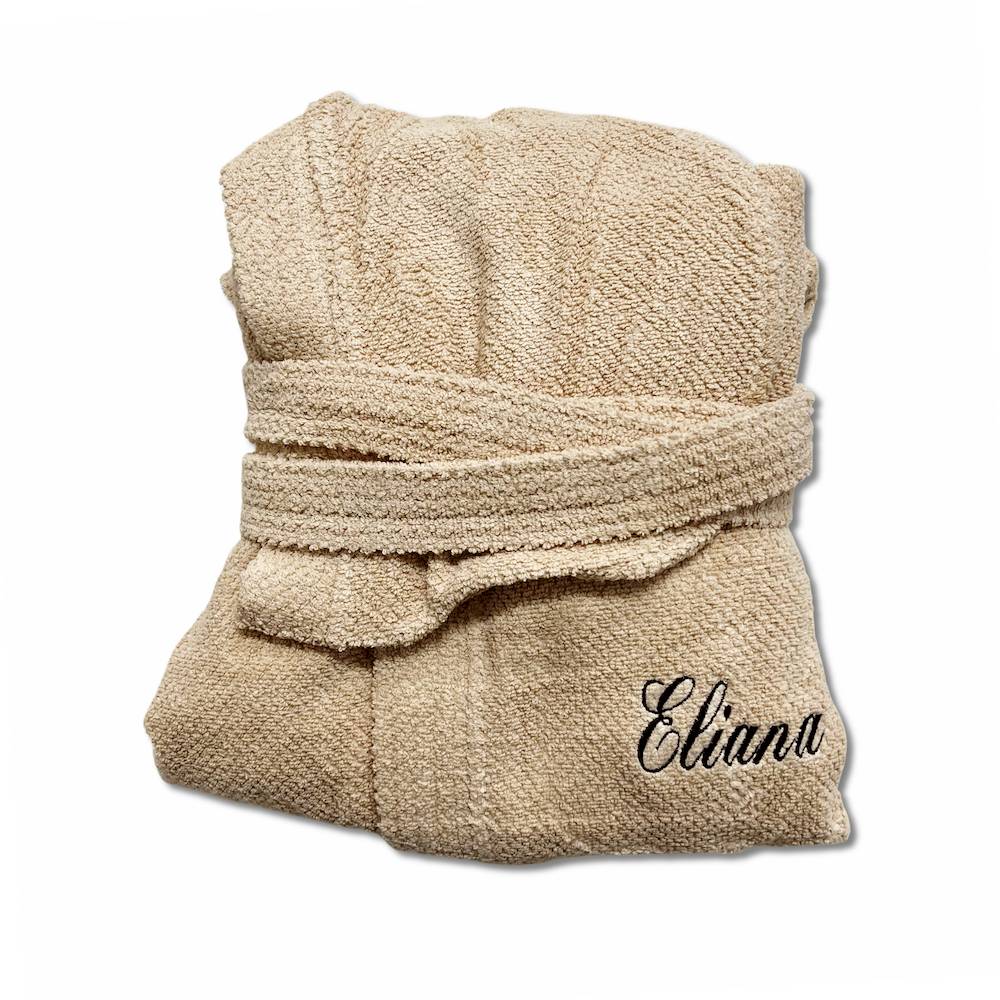 Accappatoio con cappuccio chicco di riso nocciola personalizzato