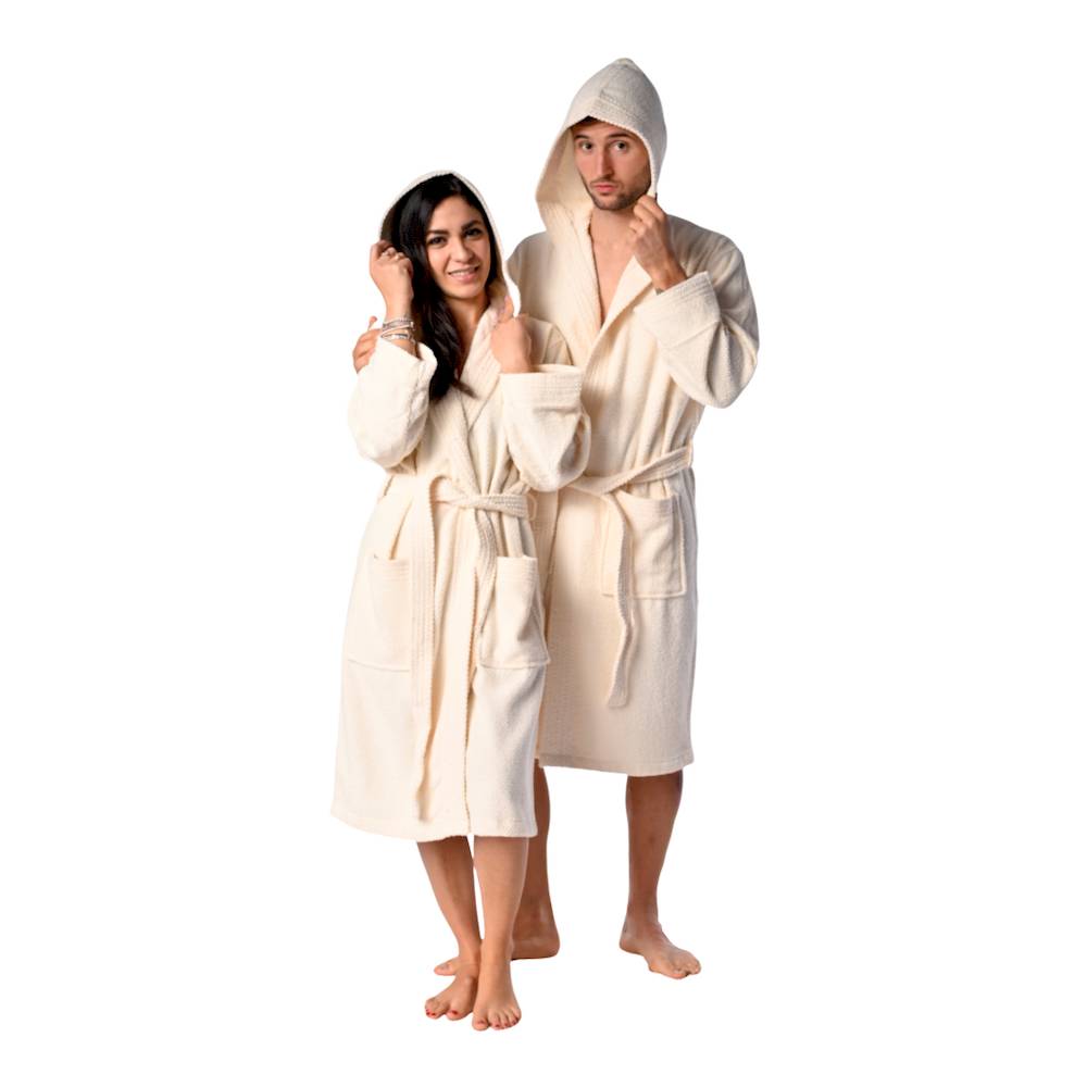 Accappatoio con cappuccio chicco di riso panna