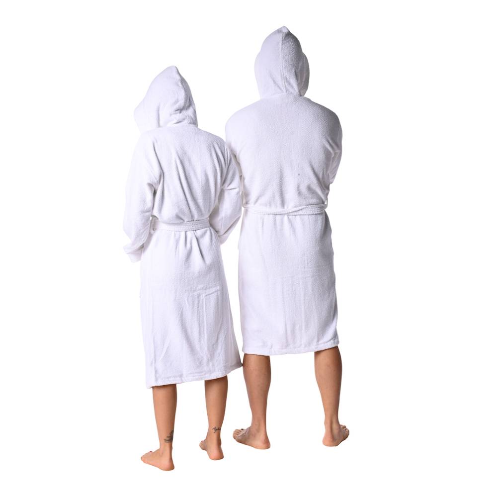 Accappatoio con cappuccio chicco di riso bianco