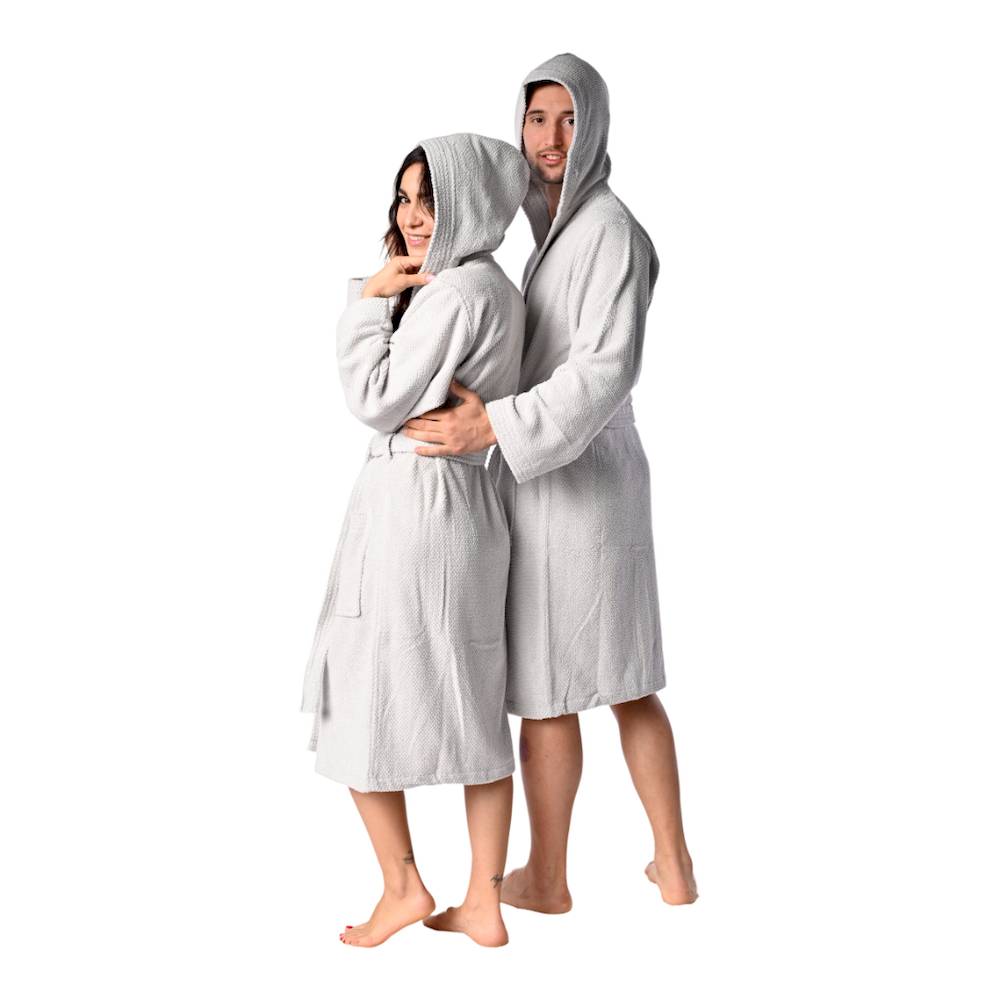 Accappatoio con cappuccio chicco di riso grigio