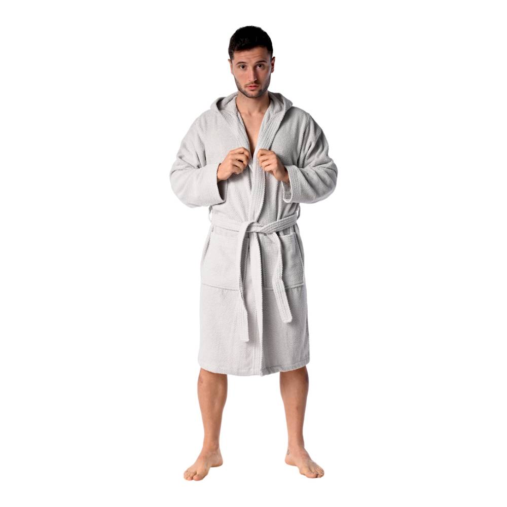 Accappatoio con cappuccio chicco di riso grigio