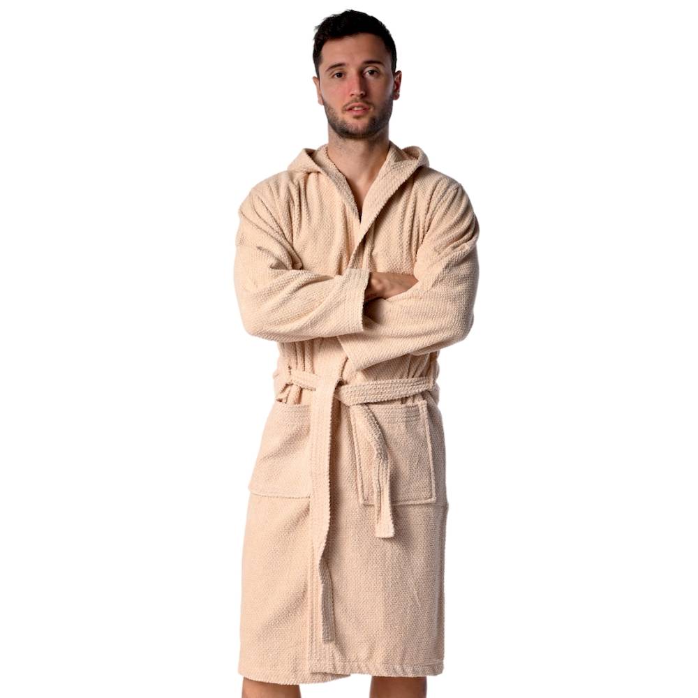 Accappatoio con cappuccio chicco di riso nocciola