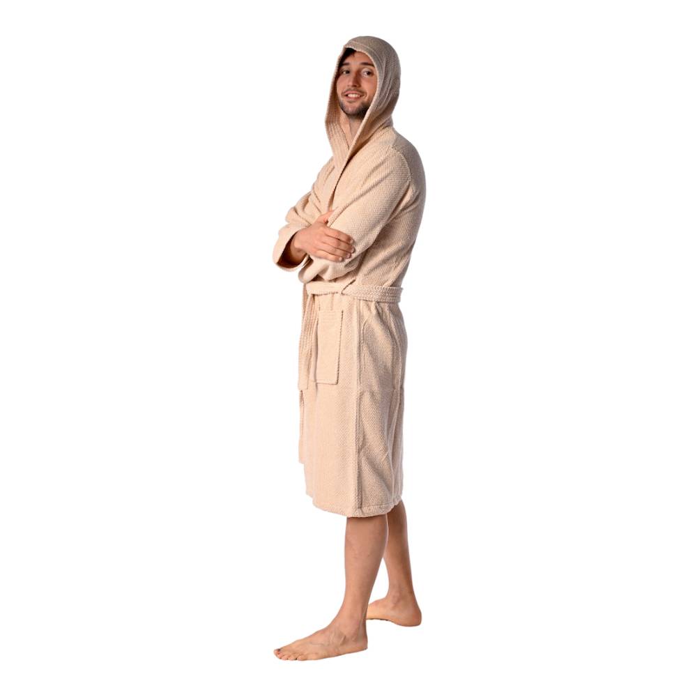 Accappatoio con cappuccio chicco di riso nocciola