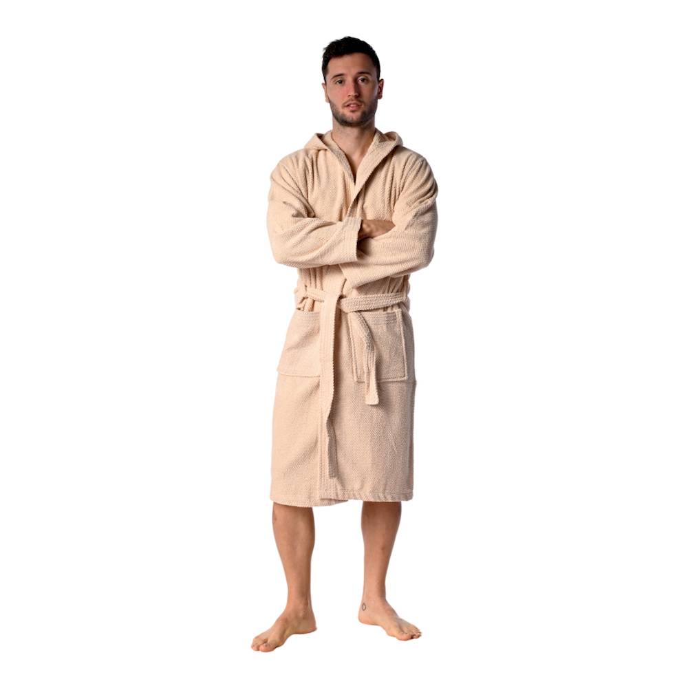 Accappatoio con cappuccio chicco di riso nocciola