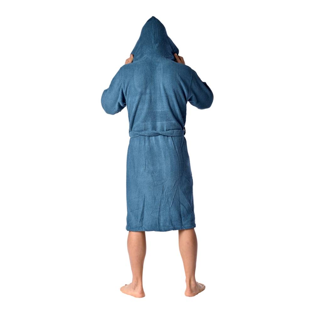 Accappatoio con cappuccio chicco di riso Petrolio