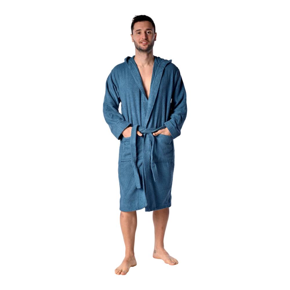 Accappatoio con cappuccio chicco di riso Petrolio