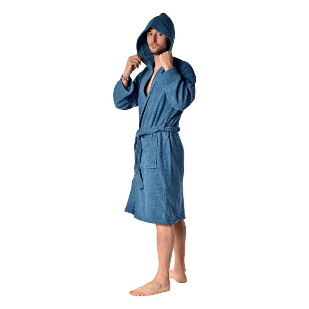 Accappatoio con cappuccio chicco di riso Petrolio