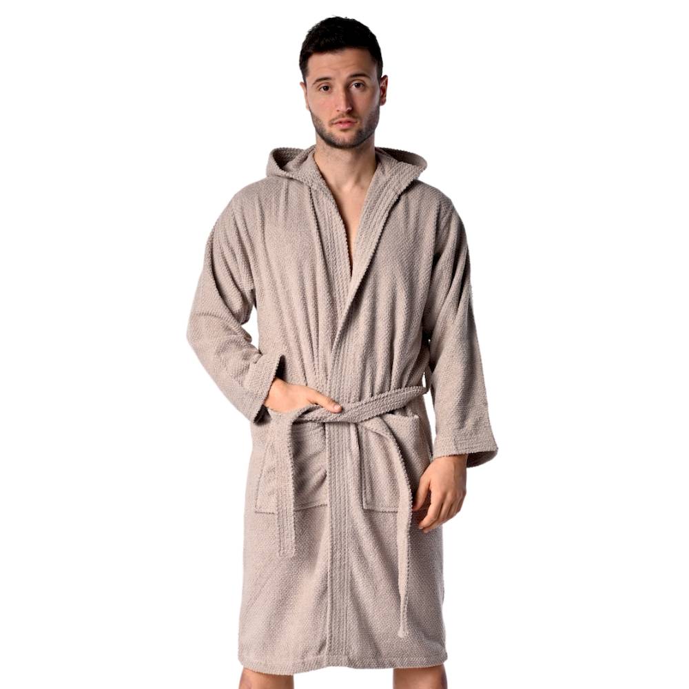 Accappatoio con cappuccio chicco di riso Tortora